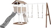 AXI Beach Tower Speeltoestel in Bruin/Wit - Speeltoren met Dubbele Schommel, Grijze Glijbaan en Zandbak - FSC hout - Speelhuis op palen voor de tuin