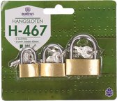 Hangsloten 3 delig 3 x slotjes met 3 sleuteltjes 2 cm 2.5 cm 3.5 cm