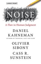 Boekcover van 'Noise' in groot formaat print. Zwarte potloodstrepen over de titel 'NOISE'. Ondertitels: 'A Flaw in Human Judgment', namen van Daniel Kahneman, Olivier Sibony, Cass R. Sunstein.