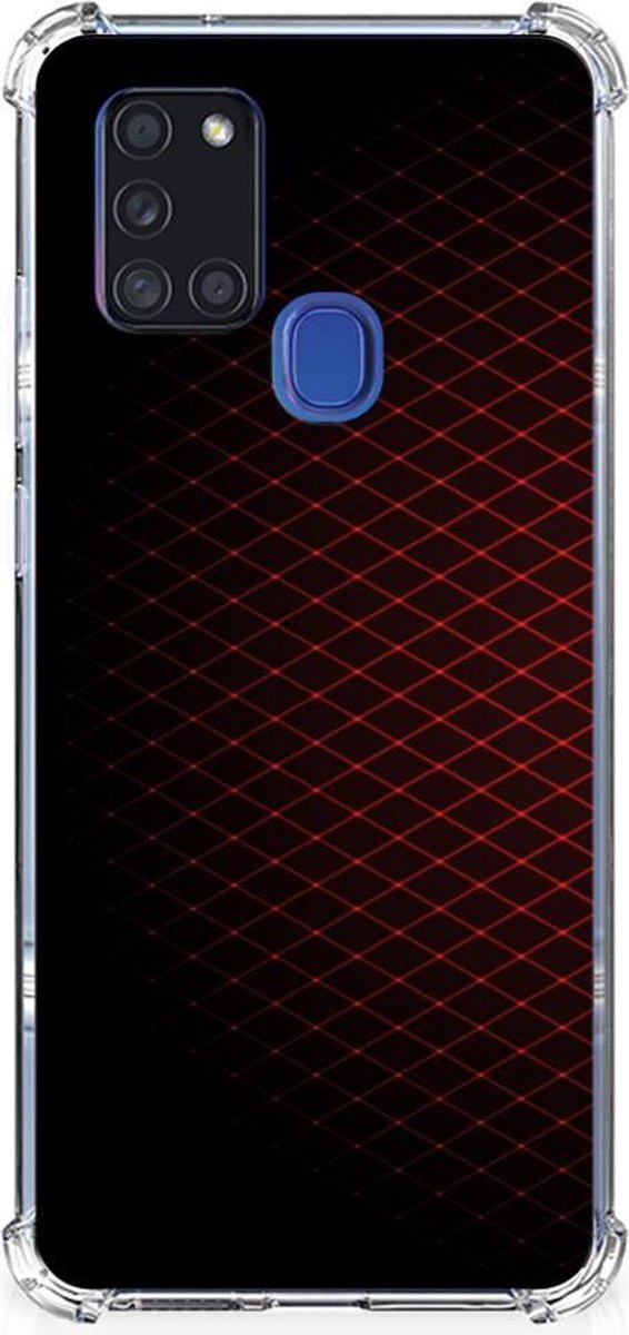 Samsung Galaxy A21s Doorzichtige Silicone Hoesje Geruit Rood