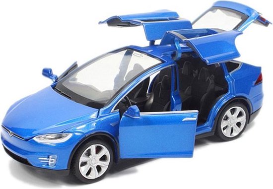 Blauwe Tesla Model X - Autospeelgoed - Metalen Auto Zes-Deur - Geluid En Licht - bol.com