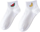Binkie Socks Box | 2 paar Dames Enkelsokken |Witte Enkelsokken met een Watermeloen en Banaan | Maat 39-42