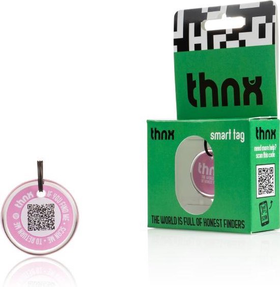 Étiquette THNX - QR code sécurisé - Bagage/Taille de coffre/Porte-clés - Taille S - Rose