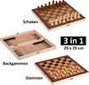 Afbeelding van het spelletje 3 in 1 Schaakset, Dambord en Backgammon – Schaakspel inclusief schaakstukken en stenen - Opklapbaar Schaakbord - Schaken - Dammen - 29 x 29 cm
