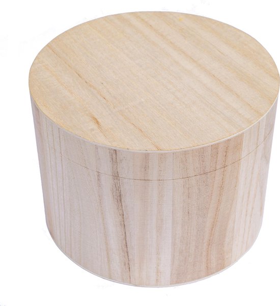 Rond houten doosje met deksel onbehandeld (Diameter 17,5 cm / Hoogte 13 cm)  | bol