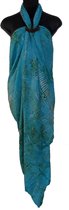Hamamdoek, pareo, sarong, wikkelrok extra groot, figuren vlekken patroon lengte 115 cm breedte 220 cm kleuren turquoise groen wit blauw dubbel geweven extra kwaliteit.
