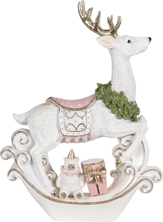 Clayre & Eef Kerstdecoratie Beeld Hert 29*10*49 cm Wit Decoratief |