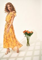 LOLALIZA Lange jurk met bloemen en vlindermouwen - Geel - Maat 48