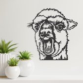 Wanddecoratie - Lama - Dieren - Hout - Wall Art - Muurdecoratie - Woonkamer - Zwart - 29.5 x 29 cm