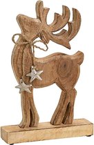 Kerst - Kerstdecoratie - Kerstdagen -  Mangohouten Hertje met zilvermetalen sterretjes op sokkel