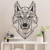 Geometrische Wanddecoratie - Wolf - Dieren - Hout - Wall Art - Muurdecoratie - Woonkamer - Zwart - 86.5 x 59 cm