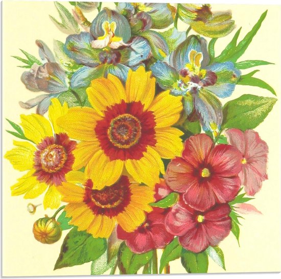 Acrylglas - Schilderij van Mooie Gekleurde Bloemen - Foto op Acrylglas (Met Ophangsysteem)