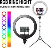 18 inch LED Ringlamp met Statief -  Met smartphone en afstandsbediening - RGB Ringlamp - Fotografie - Ring lamp met Telefoon standaard - 210 cm hoog - Selfie ringlight - TikTok lamp - Selfie 