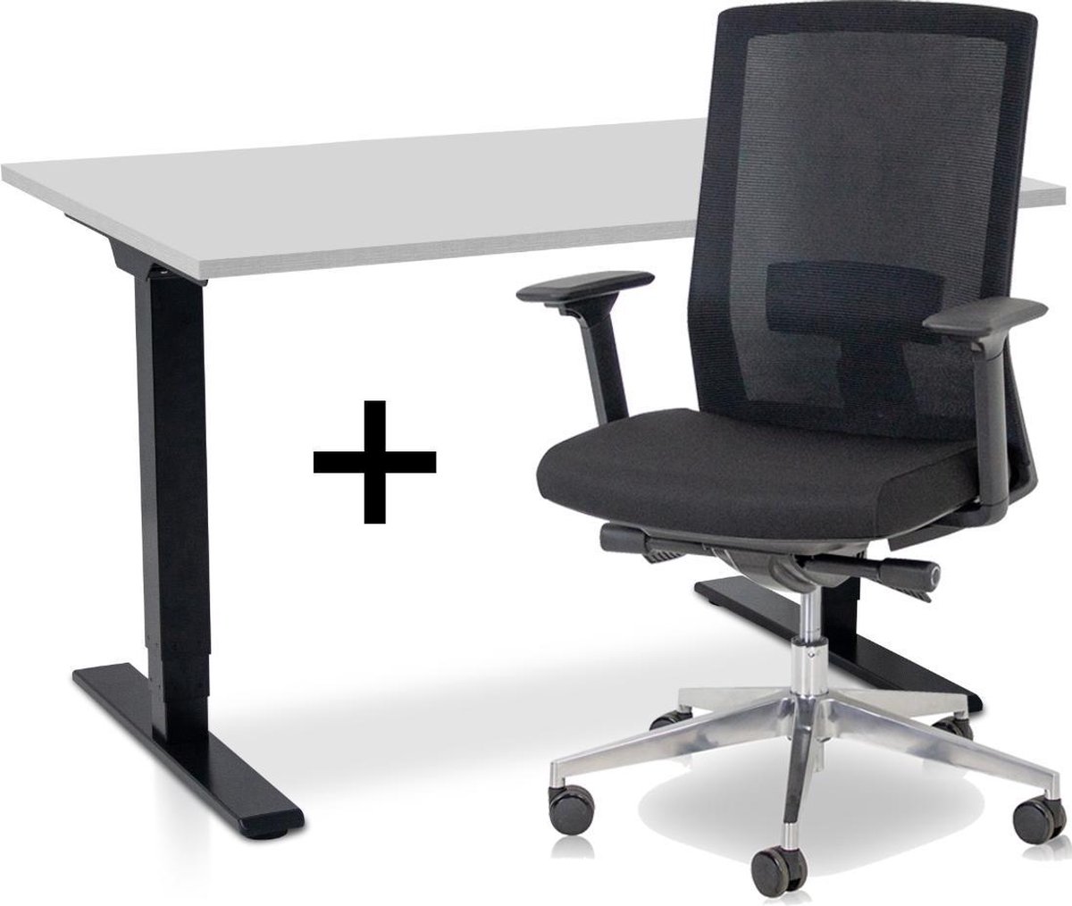 Zit-sta bureau elektrisch verstelbaar + ERGO Bureaustoel | ARBO COMFORT Thuiswerkset | frame bureau zwart - bureaublad grijs | 120x80 cm