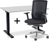 Zit-sta bureau elektrisch verstelbaar +  ERGO Bureaustoel | ARBO COMFORT NEN-EN 527 Thuiswerkset | frame bureau zwart - bureaublad grijs | 120x80 cm