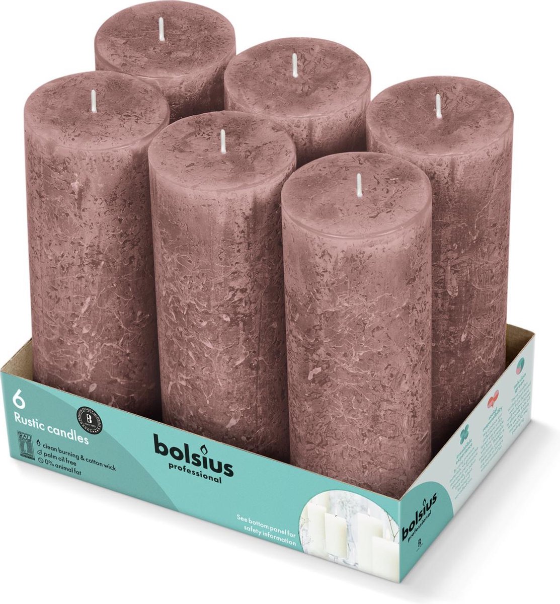 Bolsius Rustieke Stompkaarsen 190/68 - Suede Brown - 6 stuks bruin