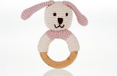 Pebble Organic houten rammelaar - dusky pink bunny- fairtrade- duurzaam