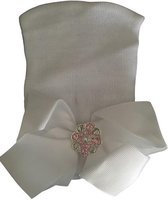 Newborn Mutsje met Strik - Baby Muts - Baby Meisje - Wit - Witte Strik met Strass