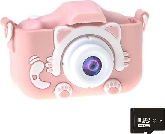 Digitale Kindercamera HD 1080p 32GB Inclusief Micro SD Kaart - Vlog Camera voor Kinderen - Digitaal Kinderfototoestel - Klein Formaat Speelgoed Camera - Roze kat - Roze