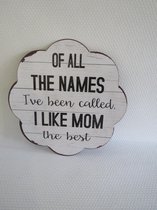 Tekstbord I like Mom 26,5 x 0,5 x 35 cm metaal wit