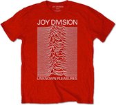 Joy Division Heren Tshirt -S- Unknown Pleasures White On Red Rood