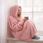 Sienna Oversized Hoodie - Deken Met Mouwen - Plaid - Fleece Hooded Blanket - TV Deken - Roze