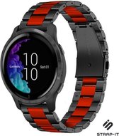 Stalen Smartwatch bandje - Geschikt voor  Garmin Venu stalen band - zwart/rood - Strap-it Horlogeband / Polsband / Armband