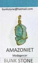 Amazoniet - Hanger - 100 % natuurlijke Edelsteen - Met goud kleurig draad - Bunkstone - Gratis verzending - Gratis koordje