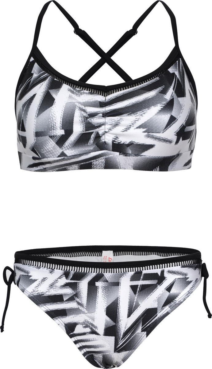 La V Bikini classic met kant detail - Zwart wit 128-134 Zwart- wit