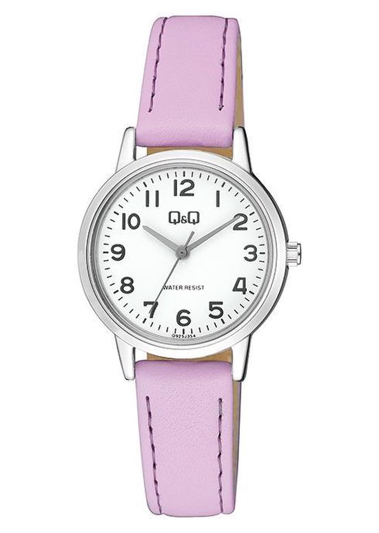 mooi duidelijk Q&Q dames horloge met lila lederen band Q925J354Y