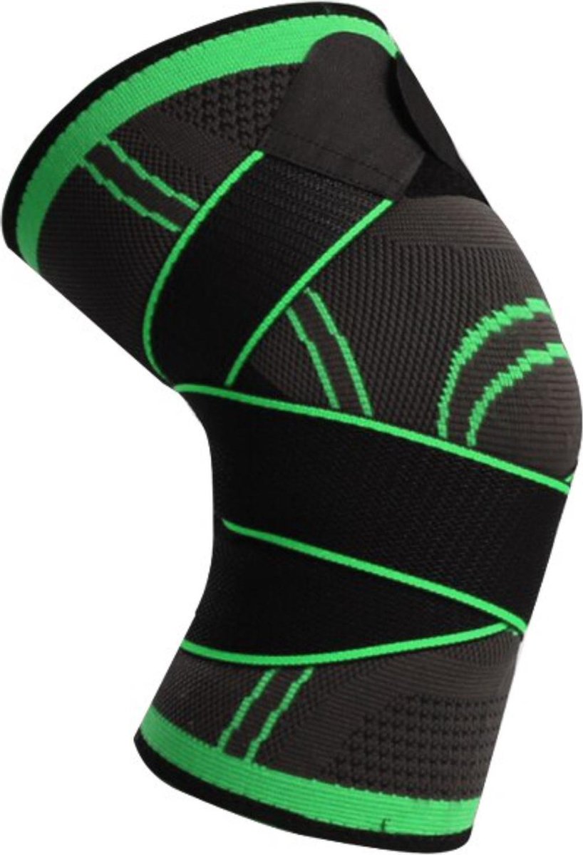 Knie brace - Knie ondersteuning - Knee wraps - Kniebrace - Kniebandage ondersteuning - Knie bandage - Knie steun - Zwart/ groen - Maat L - Able & Borret