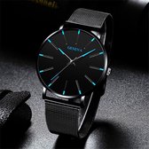 POWERZ ® Design horloge zwart rond plat
