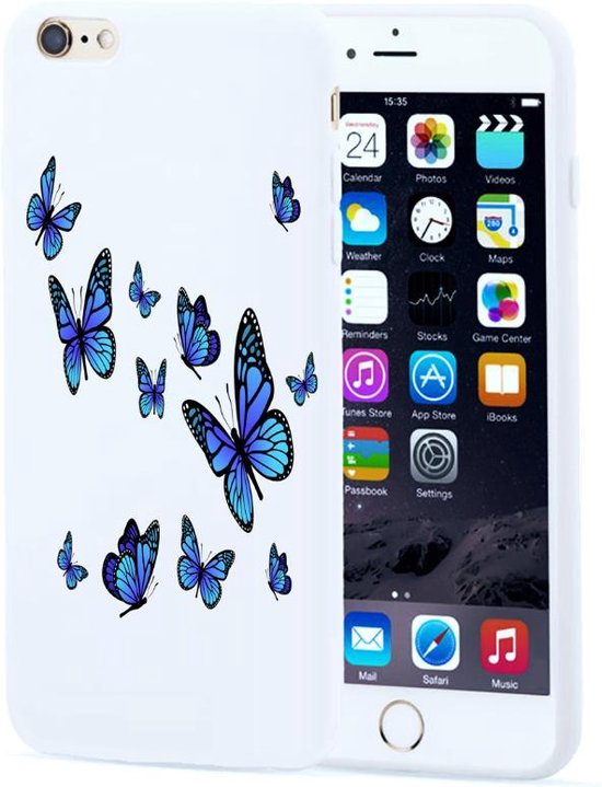 Apple Iphone 6 / 6S Wit siliconen hoesje blauwe vlinders * LET OP JUISTE  MODEL * | bol.com