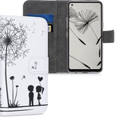 kwmobile telefoonhoesje voor LG K51S - Hoesje met pasjeshouder in zwart / wit - Paardenbloemen Liefde design