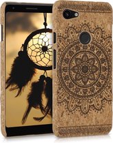 kwmobile Hoesje voor Google Pixel 3a XL - Backcover van kurk in donkerbruin / lichtbruin - Azteekse Zonnebloem design