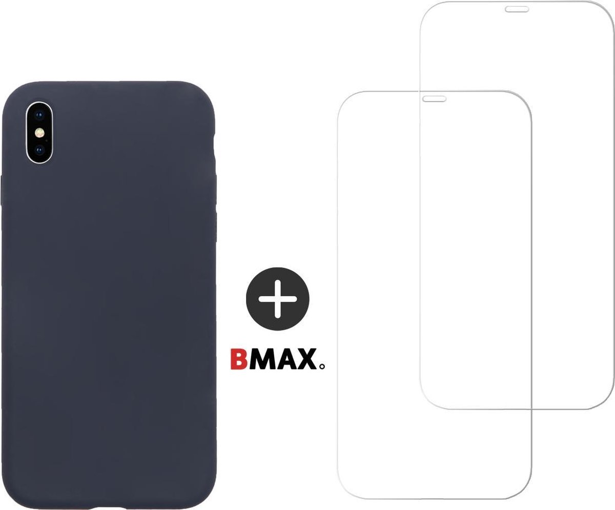 BMAX Telefoonhoesje geschikt voor iPhone XS - Siliconen hardcase hoesje donkerblauw - Met 2 screenprotectors