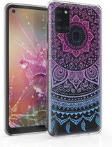 kwmobile telefoonhoesje voor Samsung Galaxy A21s - Hoesje voor smartphone in blauw / roze / transparant - Indian Sun design