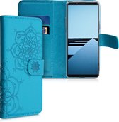 kwmobile telefoonhoesje voor Sony Xperia 10 II - Hoesje met pasjeshouder in donkerblauw - Bloementweeling design
