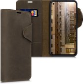 kalibri telefoonhoesje voor Google Pixel 4a - Hoesje met pasjeshouder en standaard - bruin - Wallet case