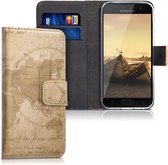 kwmobile telefoonhoesje voor Samsung Galaxy A3 (2017) - Hoesje met pasjeshouder in bruin / lichtbruin - Vintage Travel design