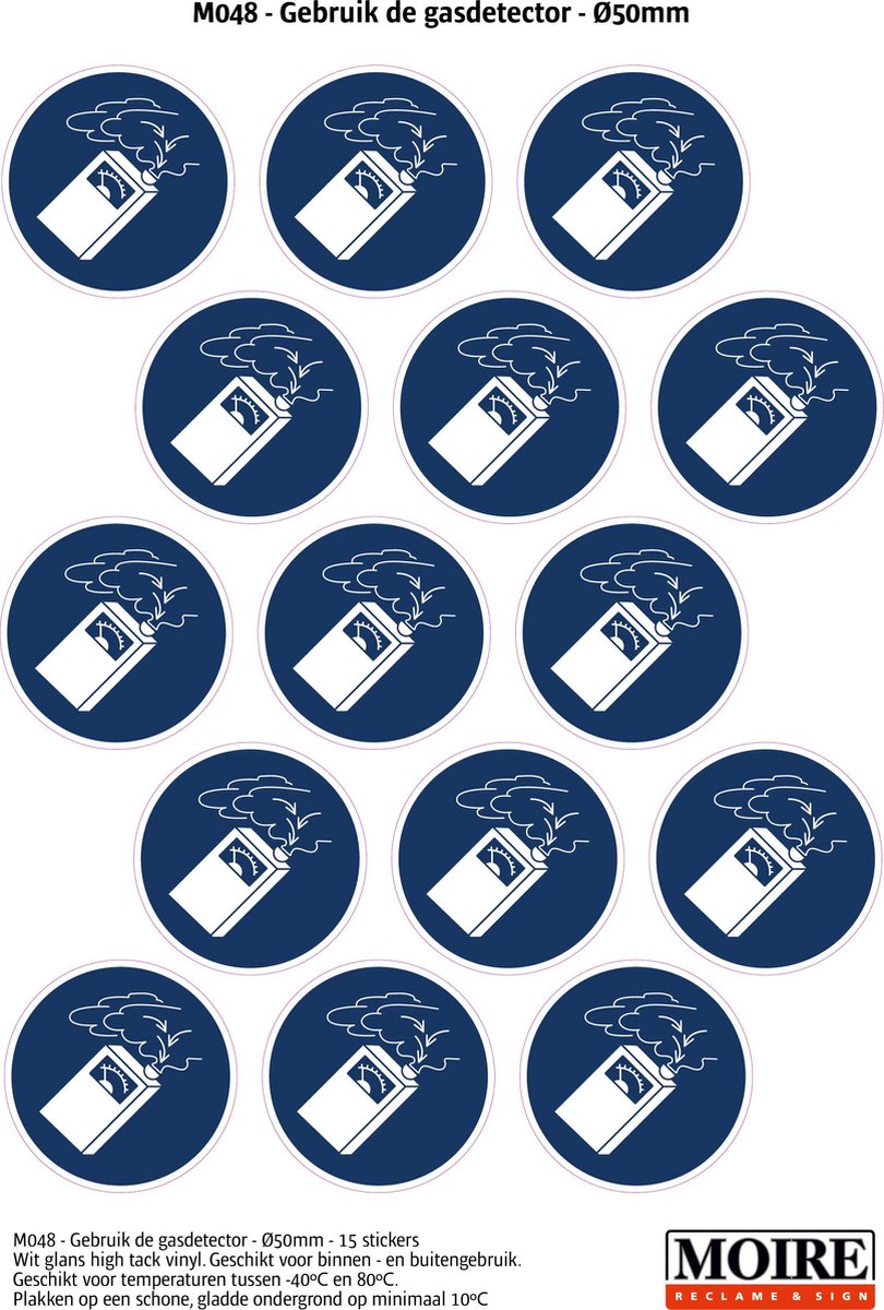 Pictogram sticker 75 stuks M048 - Gebruik de gasdetector - 50 x 50 mm - 15 stickers op 1 vel