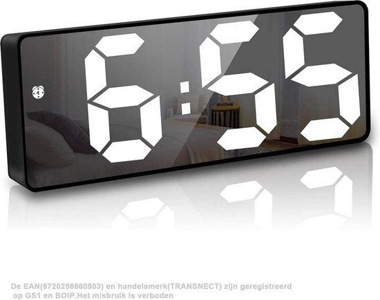 Wekker digitaal - snooze functie - helderheid instelbaar - temperatuur - moderne spiegel