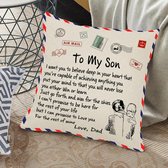 TDR - Sierkussensloop - 45x45 cm  - leuk als cadeau voor vader naar zoon-  "To my son"