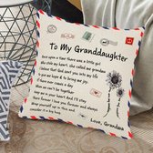 TDR - Sierkussensloop - 45x45 cm  - leuk als cadeau voor grootmoeder naar kleindochter -  "To my granddaugher"