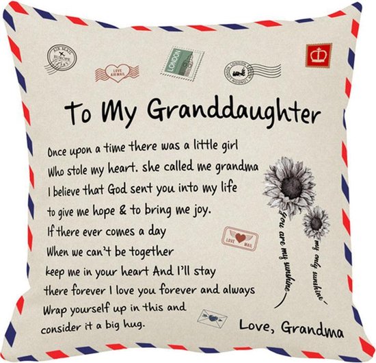 TDR -Sierkussensloop - 45x45 cm  - leuk als cadeau voor grootmoeder naar kleindochter -  "To my granddaugher"
