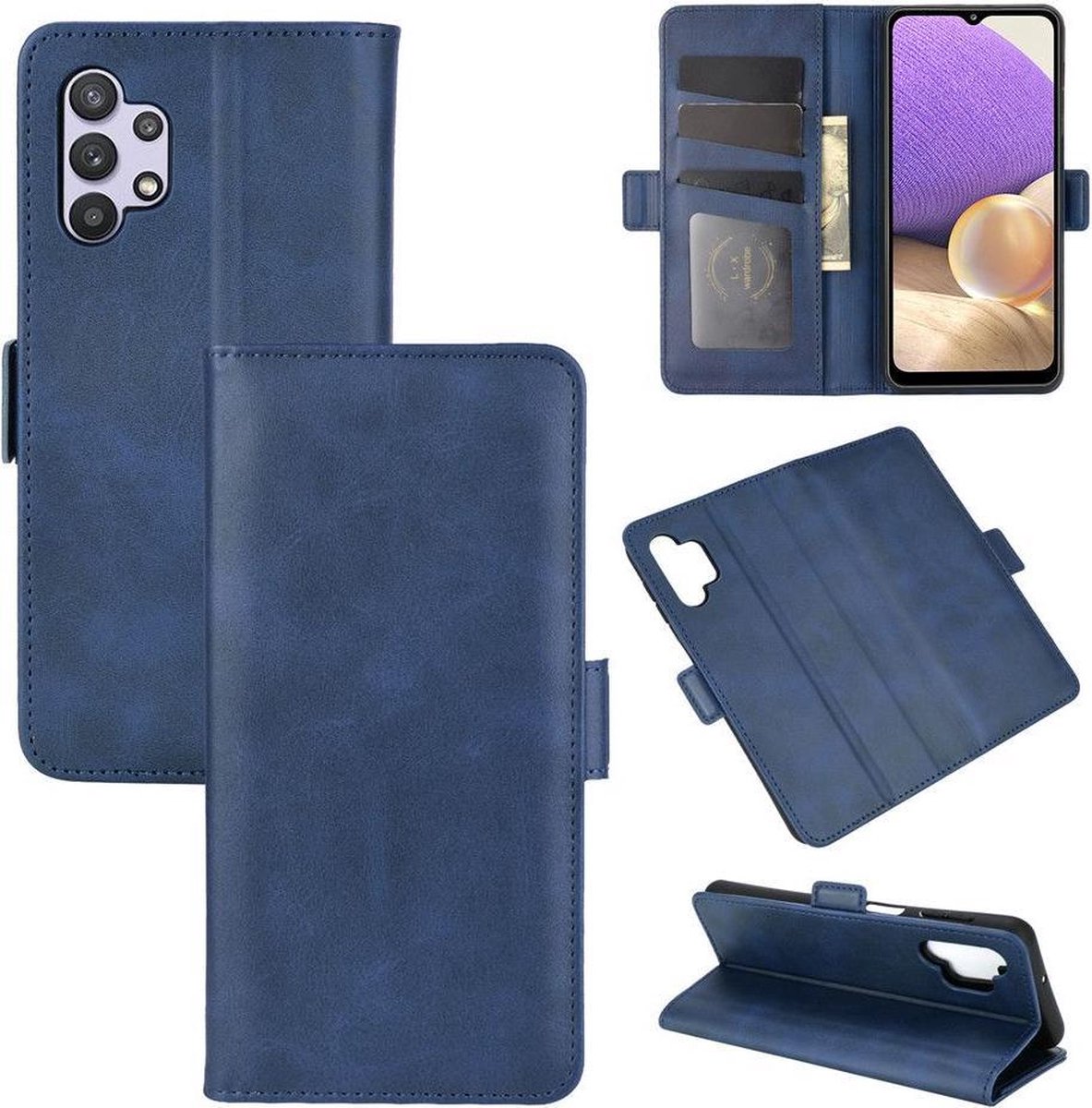 Samsung Galaxy A32 (4G) - hoesje - MobyDefend Luxe Wallet Book Case (Sluiting Zijkant) - Blauw - GSM Hoesje - Telefoonhoesje Geschikt Voor Samsung Galaxy A32 (4G) - MobyDefend