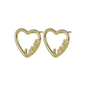 Silventi 9NBSAM-G200202 Gouden Oorknopjes - Dames - Hartje - Opengewerkt - Tekst Love - Zirkonia -10 x 11 mm - 14 Karaat - Goud