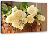 Schilderij Witte rozen in een mandje, 2 maten, Premium print