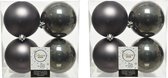 8x stuks kunststof kerstballen antraciet (warm grey) 10 cm - Mat/glans - Onbreekbare plastic kerstballen