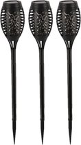 Set van 3x stuks Halloween horror decoratie solar LED tuinfakkels zwart 51 cm - Tuinverlichting/thema feestversiering